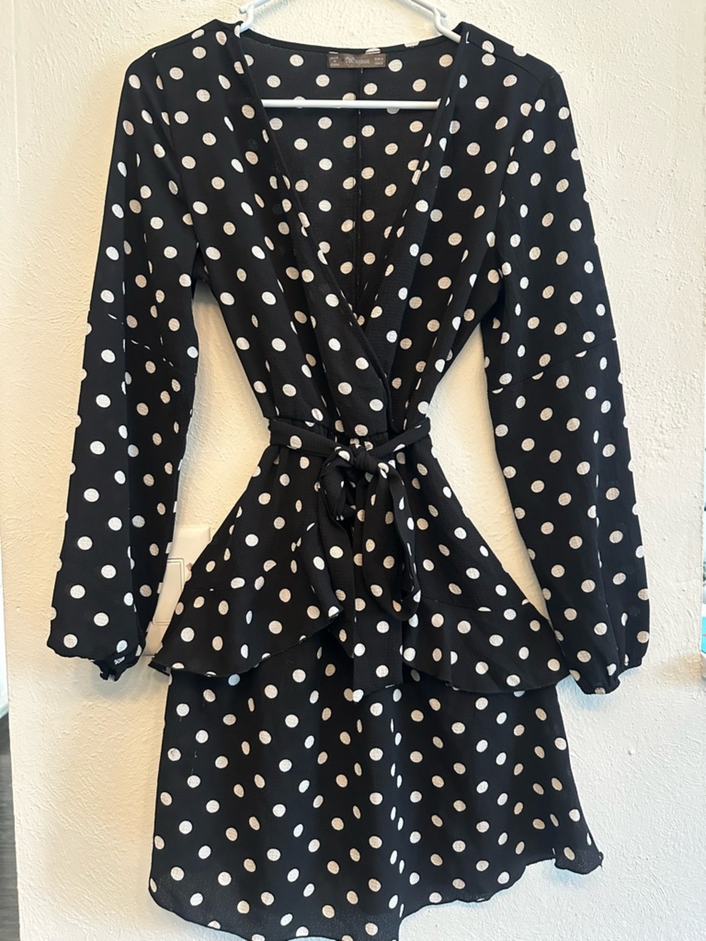 Source Unknown Black & White Polka Dot Wrap Dress
